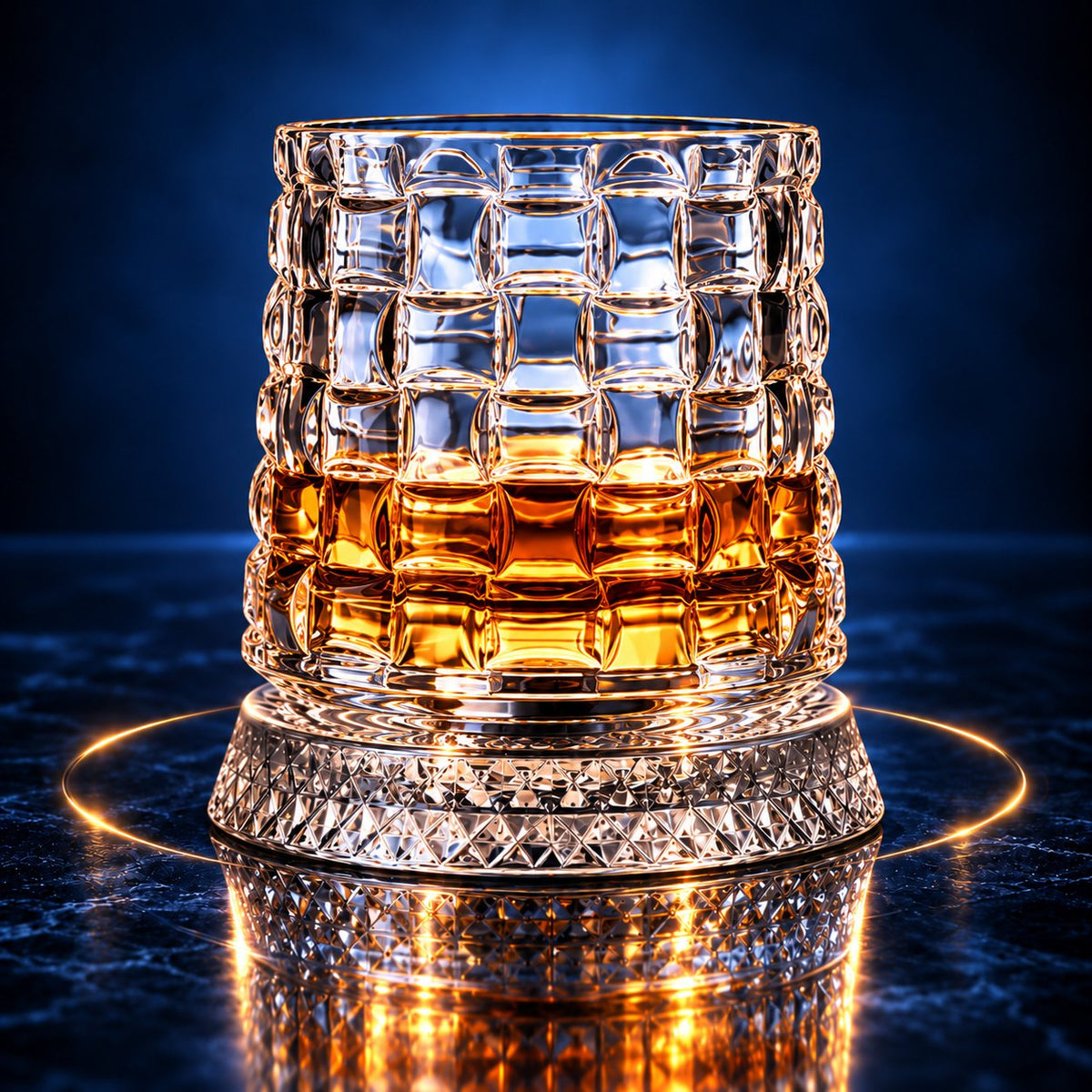 Orbit spinning whisky glass, Glacier cut