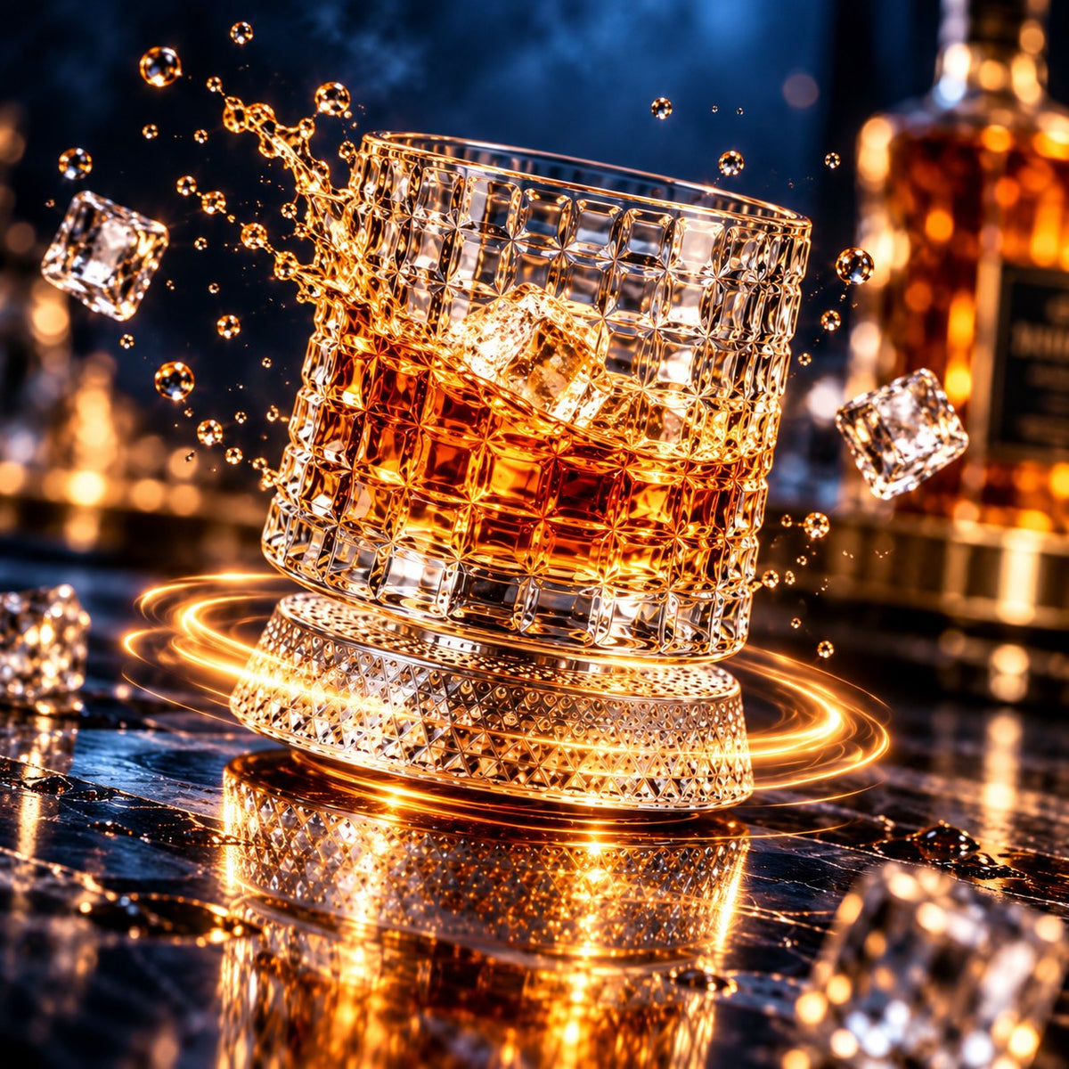 Orbit whisky glass spinning on its base
