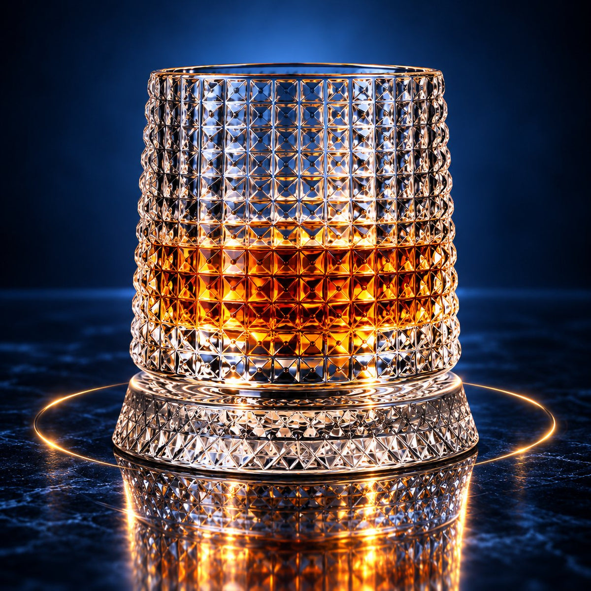 Orbit spinning whisky glass, Prism cut